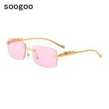 Rimless Rectangle Sunglasses Women 2021 Luxury Brand  Fashion Blue Light Frame Leopard Shade Small Square Sun Glasses For Men