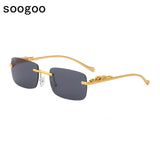 Rimless Rectangle Sunglasses Women 2021 Luxury Brand  Fashion Blue Light Frame Leopard Shade Small Square Sun Glasses For Men