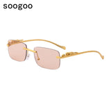 Rimless Rectangle Sunglasses Women 2021 Luxury Brand  Fashion Blue Light Frame Leopard Shade Small Square Sun Glasses For Men