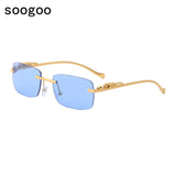 Rimless Rectangle Sunglasses Women 2021 Luxury Brand  Fashion Blue Light Frame Leopard Shade Small Square Sun Glasses For Men