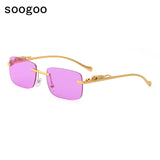 Rimless Rectangle Sunglasses Women 2021 Luxury Brand  Fashion Blue Light Frame Leopard Shade Small Square Sun Glasses For Men