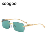 Rimless Rectangle Sunglasses Women 2021 Luxury Brand  Fashion Blue Light Frame Leopard Shade Small Square Sun Glasses For Men